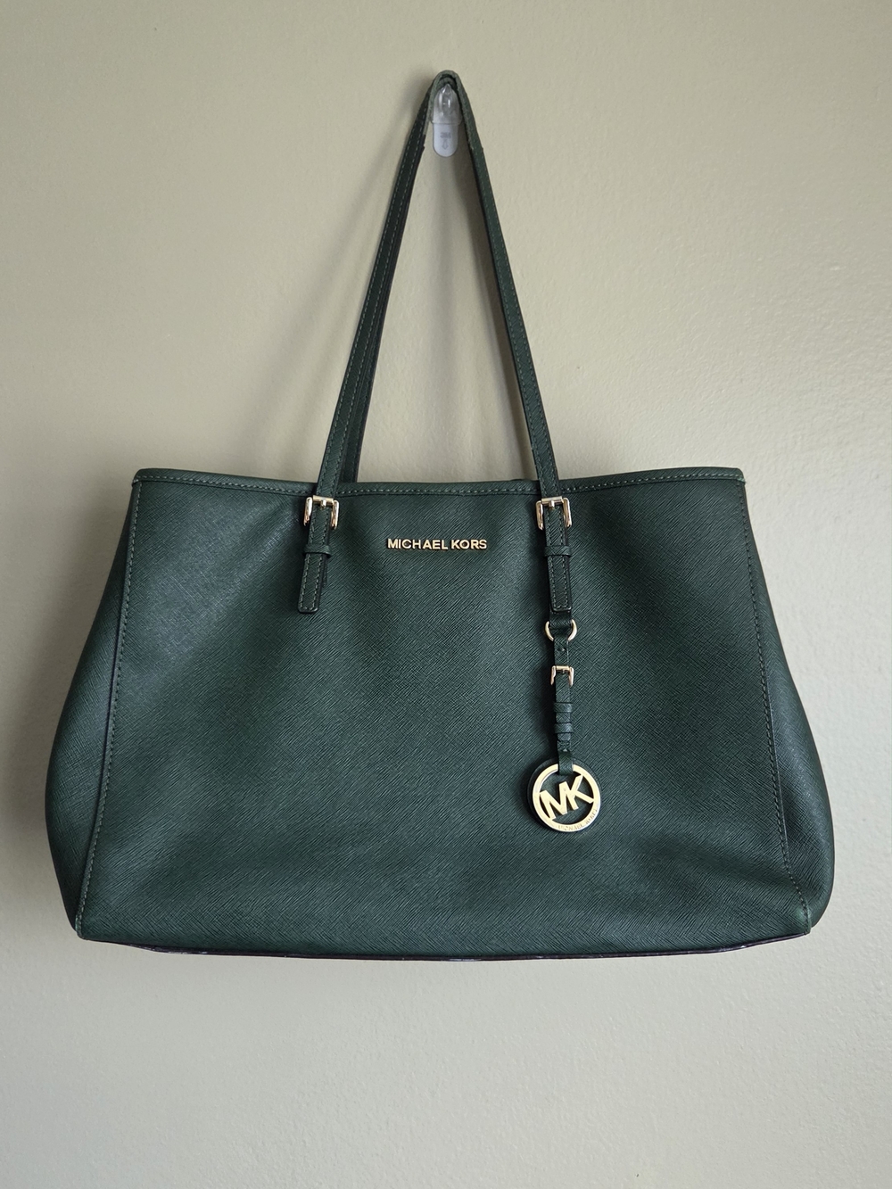 Michael Kors Emerald Green Saffiano Leather Tote with Gold Hardware